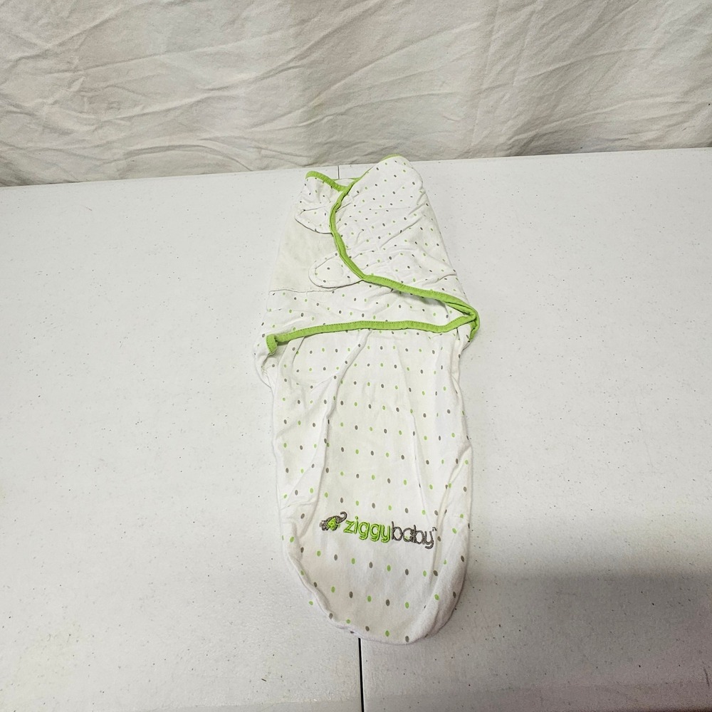 Ziggy Baby Swaddle Blanket Kids 0-3M White Green Polka Dot Adjustable Cotton
